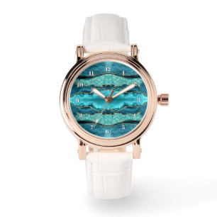 Agate Aquamarin Blue Gold Glitzer Aqua Turquoise W Armbanduhr
