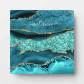 Agate Aquamarin Blue Gold Glitzer Gemstone Individ Fotoplatte (Vorderseite)