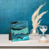 Agate Aquamarin Blue Gold Glitzer Gemstone Individ Fotoplatte (InSitu)