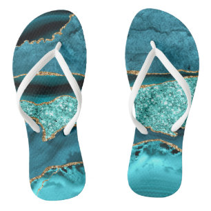 Agate Aquamarin Blue Gold Glitzer Marbella Aqua Badesandalen