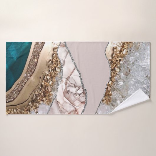 Agate Aquamarin Blue Gold Glitzer Marbella Aqua Badhandtuch Set (Badehandtuch)