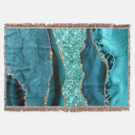 Agate Aquamarin Blue Gold Glitzer Marbella Aqua Decke (Vorderseite)