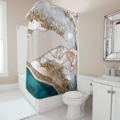 Agate Aquamarin Blue Gold Glitzer Marbella Aqua Duschvorhang (Beispiel)