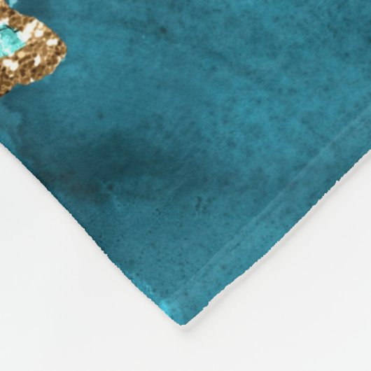Agate Aquamarin Blue Gold Glitzer Marbella Aqua Fleecedecke (Ecke)