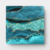 Agate Aquamarin Blue Gold Glitzer Marbella Aqua Fotoplatte (Vorderseite)