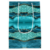 Agate Aquamarin Blue Gold Glitzer Marbella Aqua Ge Mittlere Geschenktüte (Rückseite)