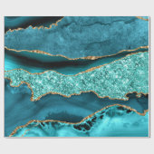Agate Aquamarin Blue Gold Glitzer Marbella Aqua Geschenkpapier (Flach)