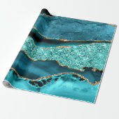 Agate Aquamarin Blue Gold Glitzer Marbella Aqua Geschenkpapier (Ungerollt)
