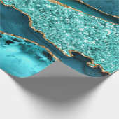 Agate Aquamarin Blue Gold Glitzer Marbella Aqua Geschenkpapier (Ecke)