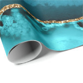 Agate Aquamarin Blue Gold Glitzer Marbella Aqua Geschenkpapier (Rolleneckpunkt)