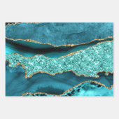 Agate Aquamarin Blue Gold Glitzer Marbella Aqua Geschenkpapier Set (Vorderseite 3)