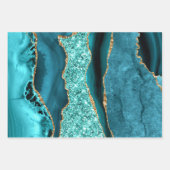 Agate Aquamarin Blue Gold Glitzer Marbella Aqua Geschenkpapier Set (Vorderseite)