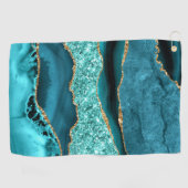 Agate Aquamarin Blue Gold Glitzer Marbella Aqua Golfhandtuch (Horizontal)
