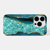 Agate Aquamarin Blue Gold Glitzer Marbella Aqua iPhone Hülle (Rückseite (Horizontal))