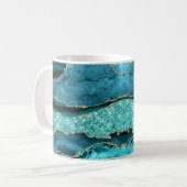 Agate Aquamarin Blue Gold Glitzer Marbella Aqua Kaffeetasse (Vorderseite Links)