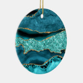 Agate Aquamarin Blue Gold Glitzer Marbella Aqua Keramik Ornament (Rechts)