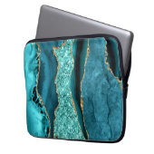Agate Aquamarin Blue Gold Glitzer Marbella Aqua Laptopschutzhülle (Vorderseite Links)