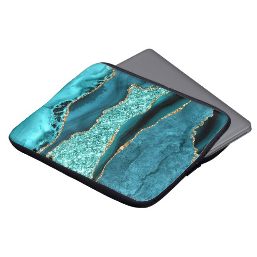 Agate Aquamarin Blue Gold Glitzer Marbella Aqua Laptopschutzhülle (Vorne Oben)