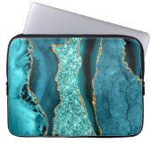 Agate Aquamarin Blue Gold Glitzer Marbella Aqua Laptopschutzhülle (Vorderseite)