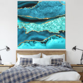 Agate Aquamarin Blue Gold Glitzer Marbella Aqua Leinwanddruck (Insitu (Schlafzimmer))