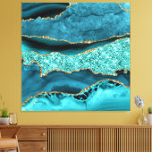 Agate Aquamarin Blue Gold Glitzer Marbella Aqua Leinwanddruck (Insitu (Wohnzimmer))