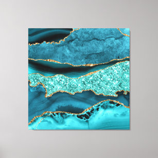 Agate Aquamarin Blue Gold Glitzer Marbella Aqua Leinwanddruck