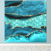 Agate Aquamarin Blue Gold Glitzer Marbella Aqua Leinwanddruck (Insitu (Holzboden))