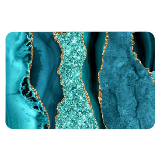 Agate Aquamarin Blue Gold Glitzer Marbella Aqua Magnet (Horizontal)