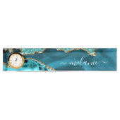 Agate Aquamarin Blue Gold Glitzer Marbella Aqua Namensplakette (Vorderseite)