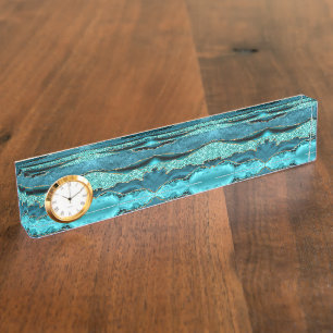 Agate Aquamarin Blue Gold Glitzer Marbella Aqua Namensplakette