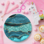 Agate Aquamarin Blue Gold Glitzer Marbella Aqua Pappteller (Party)