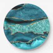 Agate Aquamarin Blue Gold Glitzer Marbella Aqua Pappteller (Vorderseite)