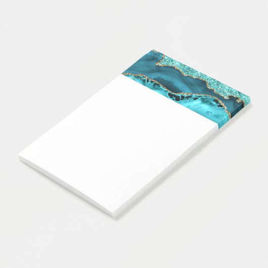 Agate Aquamarin Blue Gold Glitzer Marbella Aqua Post-it Klebezettel (angewinkelt)