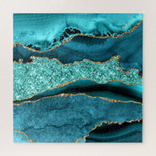 Agate Aquamarin Blue Gold Glitzer Marbella Aqua Puzzle