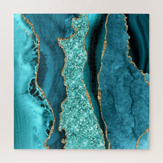Agate Aquamarin Blue Gold Glitzer Marbella Aqua Puzzle (Vertikal)