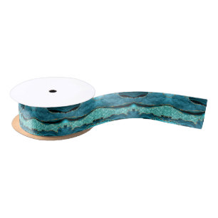 Agate Aquamarin Blue Gold Glitzer Marbella Aqua Satinband