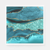 Agate Aquamarin Blue Gold Glitzer Marbella Aqua Serviette (Vorderseite)