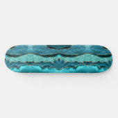 Agate Aquamarin Blue Gold Glitzer Marbella Aqua Skateboard (Horizontal)