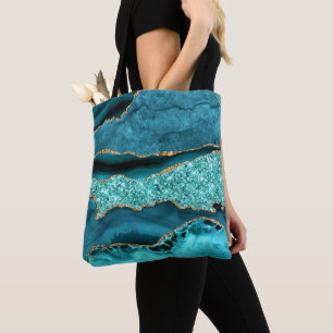 Agate Aquamarin Blue Gold Glitzer Marbella Aqua Tasche