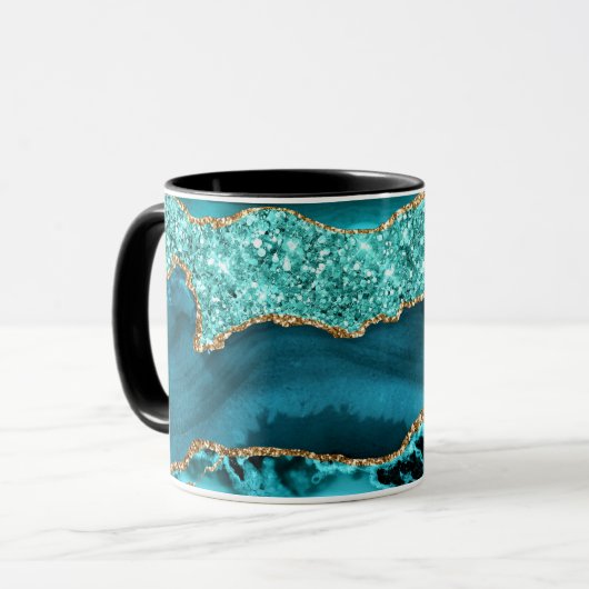 Agate Aquamarin Blue Gold Glitzer Marbella Aqua Tasse (Vorderseite Links)