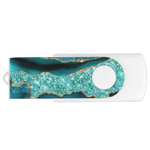 Agate Aquamarin Blue Gold Glitzer Marbella Aqua USB Stick