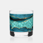 Agate Aquamarin Blue Gold Glitzer Marbella Aqua Whiskyglas (Vorderseite)