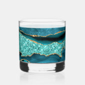 Agate Aquamarin Blue Gold Glitzer Marbella Aqua Whiskyglas (Rückseite)
