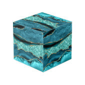 Agate Aquamarin Blue Gold Glitzer Marbella Aqua Würfel (Rückseite Schrägansicht)