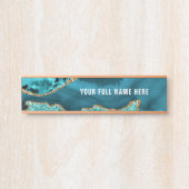 Agate Aquamarin Blue Gold Glitzer Marmorieren Sie  Türschild (Vorderseite )