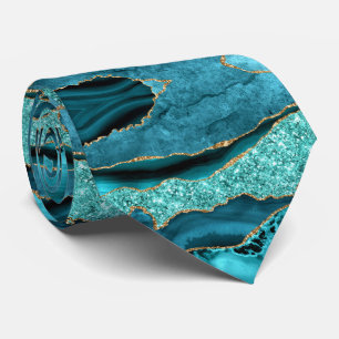 Agate Aquamarin Blue Gold Glitzer Turquoise Neck T Krawatte