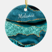 Agate Aquamarin Blue Gold Individuelle Name Aqua T Keramik Ornament (Vorne)