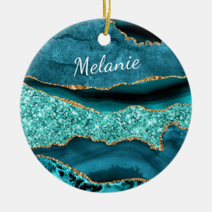 Agate Aquamarin Blue Gold Individuelle Name Aqua T Keramik Ornament