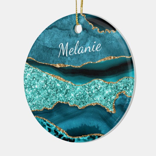 Agate Aquamarin Blue Gold Individuelle Name Aqua T Keramik Ornament (Links)