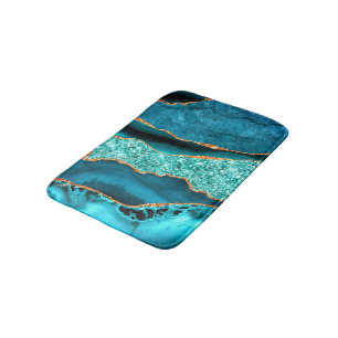 Agate Aquamarin Blue Gold Marble Aqua Bath Mat Badematte